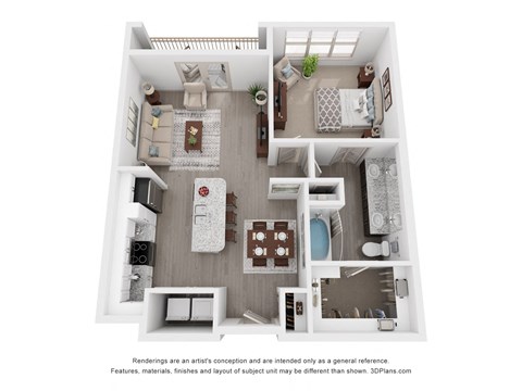 a stylized floor plan of a 1 bedroom192 sq ft